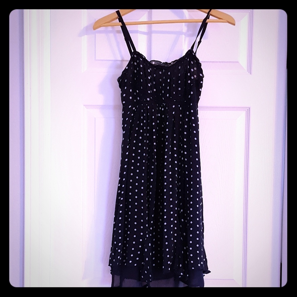 Navy blue silk polka dot dress size 2 petite